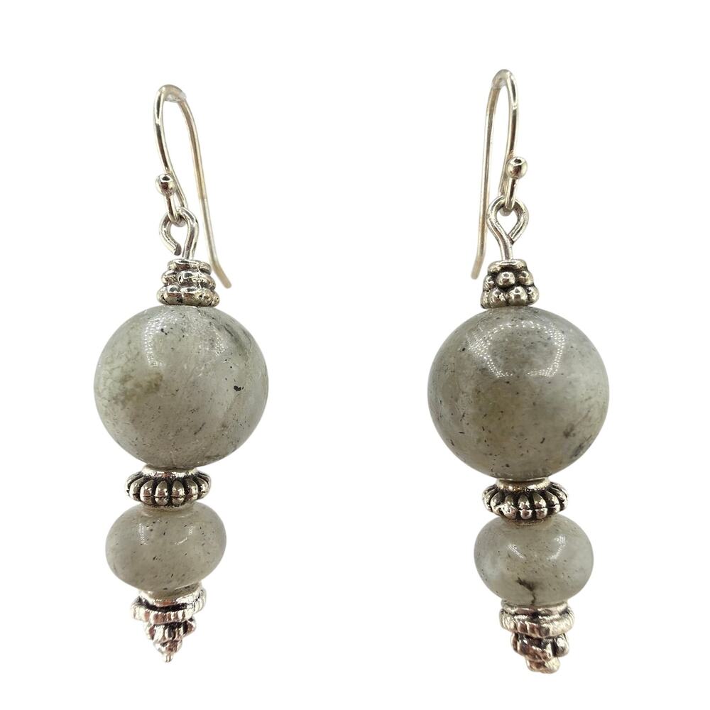 New Handcrafted Artisan Labradorite and Silver Detail Dangle Earrings